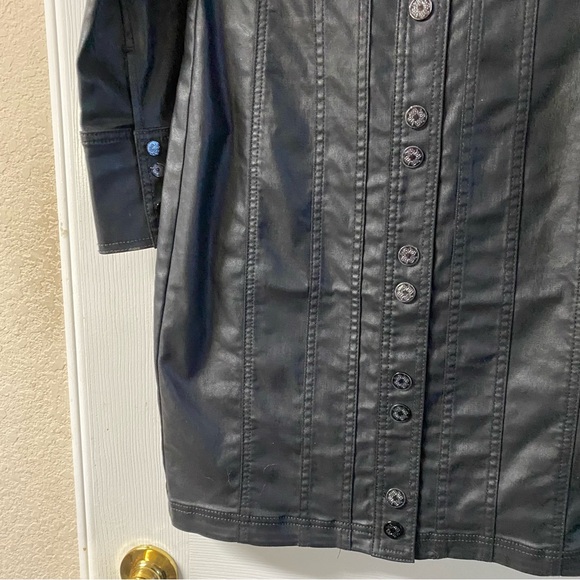White House Black Market Coated Black Faux Leather Jacket Dress Size 2 - Picture 5 of 15